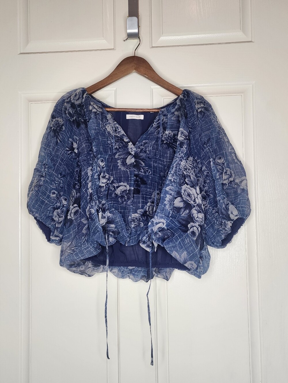 Rebecca Taylor Navy Blue Floral Sheer Blouse